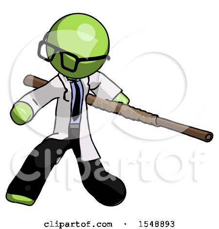 Green Doctor Scientist Man Bo Staff Action Hero Kung Fu Pose by Leo Blanchette