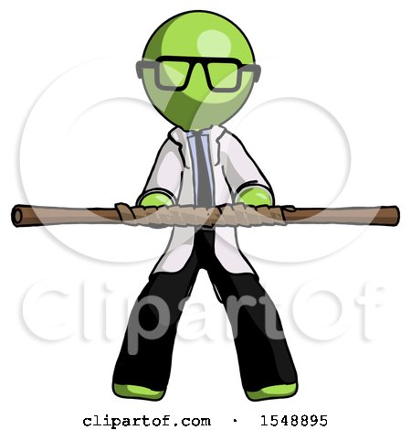 Green Doctor Scientist Man Bo Staff Kung Fu Defense Pose by Leo Blanchette