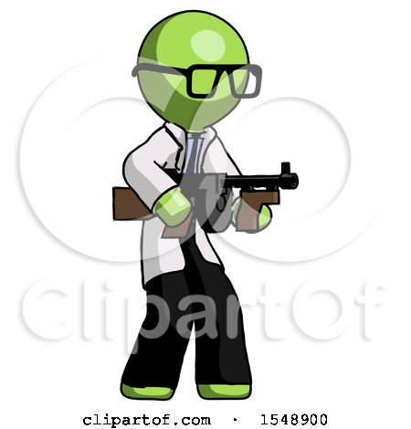 Green Doctor Scientist Man Tommy Gun Gangster Shooting Pose by Leo Blanchette