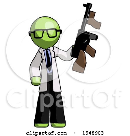 Green Doctor Scientist Man Holding Tommygun by Leo Blanchette