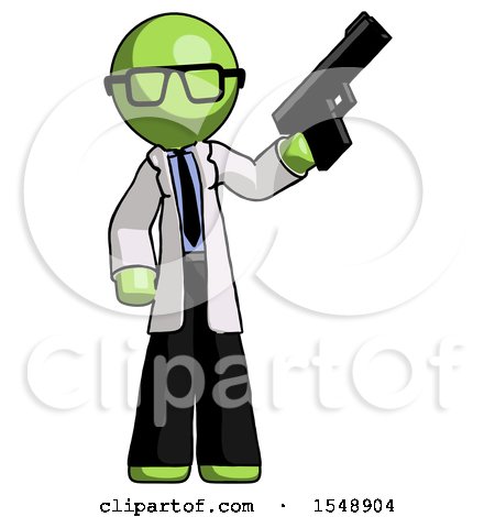 Green Doctor Scientist Man Holding Handgun by Leo Blanchette