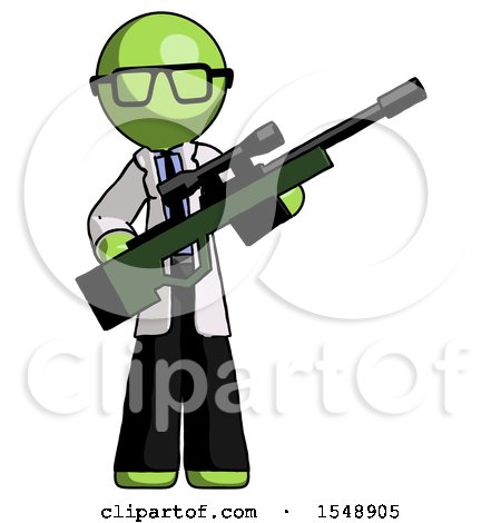 Green Doctor Scientist Man Holding Sniper Rifle Gun by Leo Blanchette