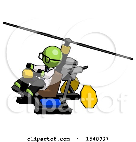 Green Doctor Scientist Man Flying in Gyrocopter Front Side Angle Top View by Leo Blanchette