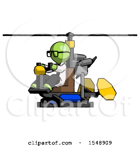 Green Doctor Scientist Man Flying in Gyrocopter Front Side Angle View by Leo Blanchette