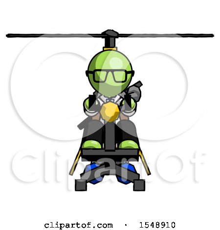 Green Doctor Scientist Man Flying in Gyrocopter Front View by Leo Blanchette