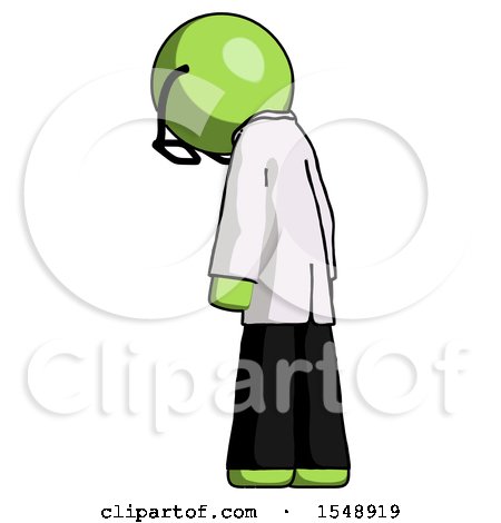 Green Doctor Scientist Man Depressed with Head Down, Back to Viewer, Left by Leo Blanchette