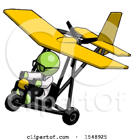 Green Doctor Scientist Man in Ultralight Aircraft Top Side View by Leo Blanchette