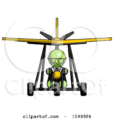 Green Doctor Scientist Man in Ultralight Aircraft Front View by Leo Blanchette