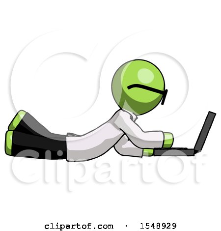 Green Doctor Scientist Man Using Laptop Computer While Lying on Floor Side View by Leo Blanchette