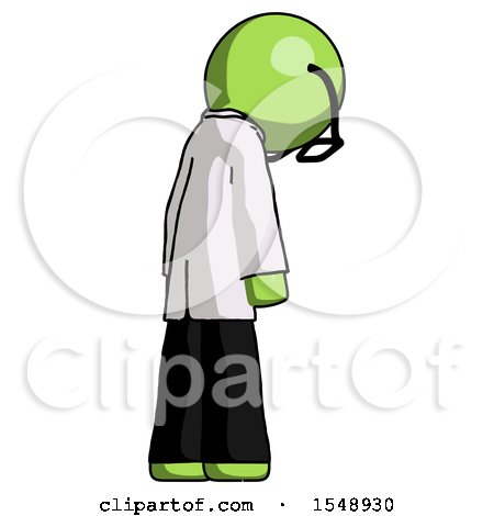 Green Doctor Scientist Man Depressed with Head Down, Back to Viewer, Right by Leo Blanchette