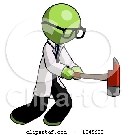 Green Doctor Scientist Man with Ax Hitting, Striking, or Chopping by Leo Blanchette
