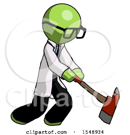 Green Doctor Scientist Man Striking with a Red Firefighter's Ax by Leo Blanchette