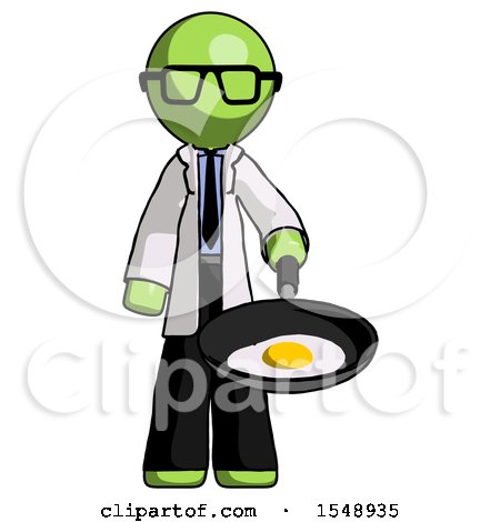 Green Doctor Scientist Man Frying Egg in Pan or Wok by Leo Blanchette