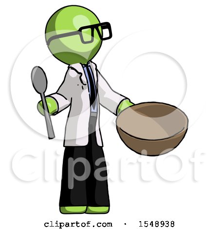 Green Doctor Scientist Man with Empty Bowl and Spoon Ready to Make Something by Leo Blanchette
