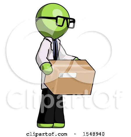 Green Doctor Scientist Man Holding Package to Send or Recieve in Mail by Leo Blanchette