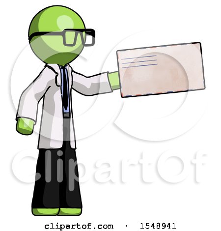 Green Doctor Scientist Man Holding Large Envelope by Leo Blanchette