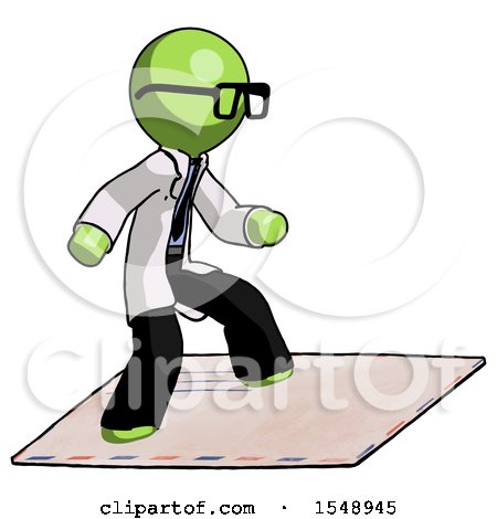 Green Doctor Scientist Man on Postage Envelope Surfing by Leo Blanchette