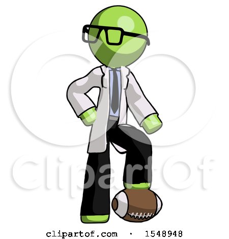 Green Doctor Scientist Man Standing with Foot on Football by Leo Blanchette