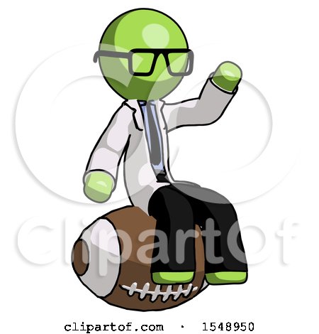 Green Doctor Scientist Man Sitting on Giant Football by Leo Blanchette