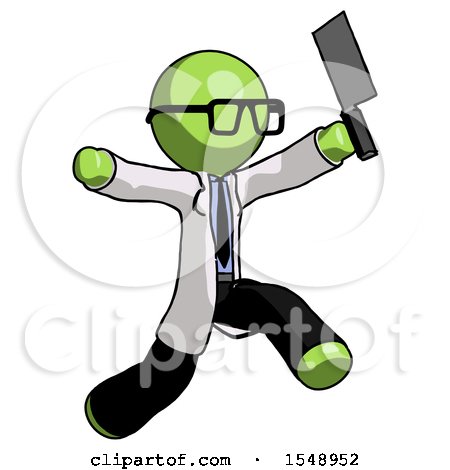 Green Doctor Scientist Man Psycho Running with Meat Cleaver by Leo Blanchette