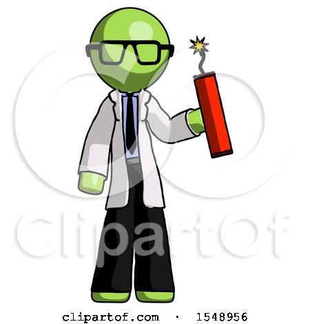 Green Doctor Scientist Man Holding Dynamite with Fuse Lit by Leo Blanchette