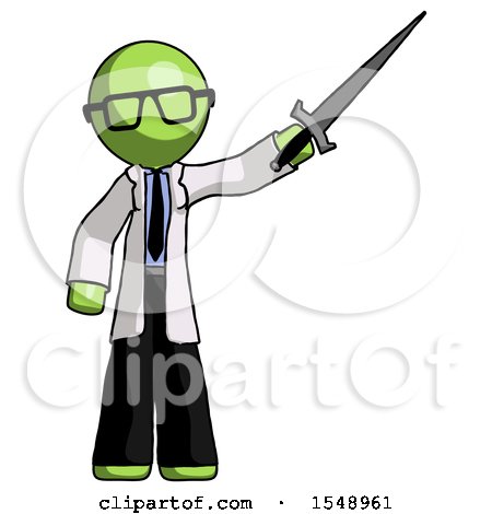 Green Doctor Scientist Man Holding Sword in the Air Victoriously by Leo Blanchette
