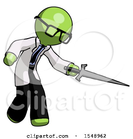Green Doctor Scientist Man Sword Pose Stabbing or Jabbing by Leo Blanchette