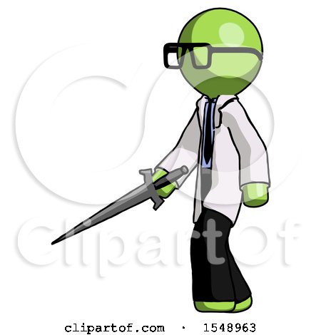 Green Doctor Scientist Man with Sword Walking Confidently by Leo Blanchette