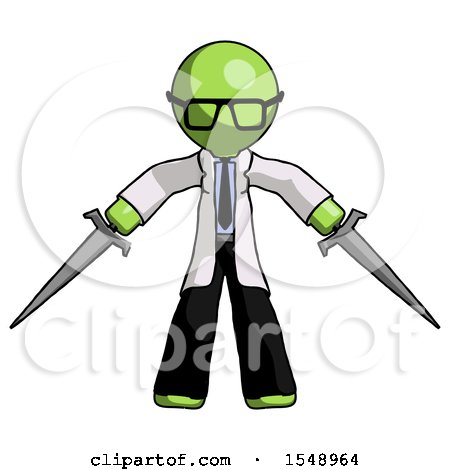 Green Doctor Scientist Man Two Sword Defense Pose by Leo Blanchette