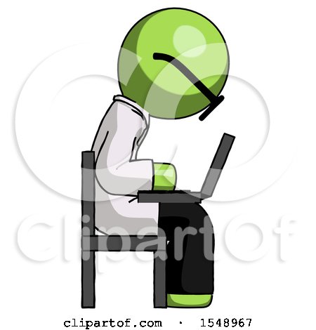 Green Doctor Scientist Man Using Laptop Computer While Sitting in Chair View from Side by Leo Blanchette