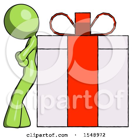 Green Design Mascot Woman Gift Concept - Leaning Against Large Present by Leo Blanchette