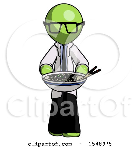 Green Doctor Scientist Man Serving or Presenting Noodles by Leo Blanchette