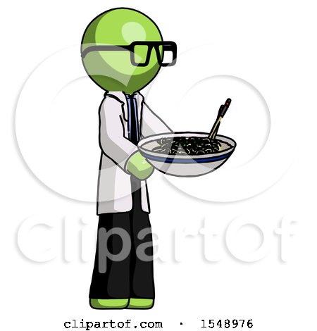 Green Doctor Scientist Man Holding Noodles Offering to Viewer by Leo Blanchette
