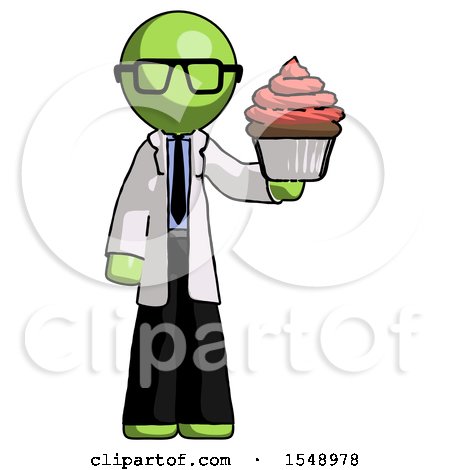 Green Doctor Scientist Man Presenting Pink Cupcake to Viewer by Leo Blanchette