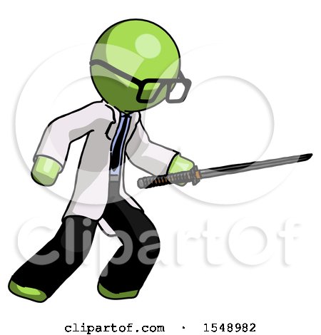 Green Doctor Scientist Man Stabbing with Ninja Sword Katana by Leo Blanchette