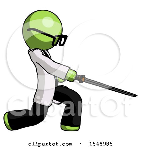 Green Doctor Scientist Man with Ninja Sword Katana Slicing or Striking Something by Leo Blanchette