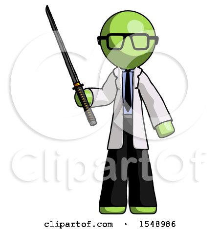 Green Doctor Scientist Man Standing up with Ninja Sword Katana by Leo Blanchette
