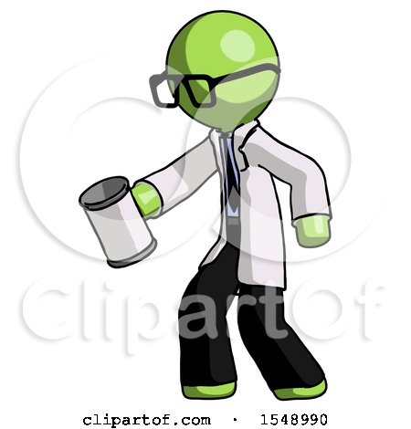 Green Doctor Scientist Man Begger Holding Can Begging or Asking for Charity Facing Left by Leo Blanchette