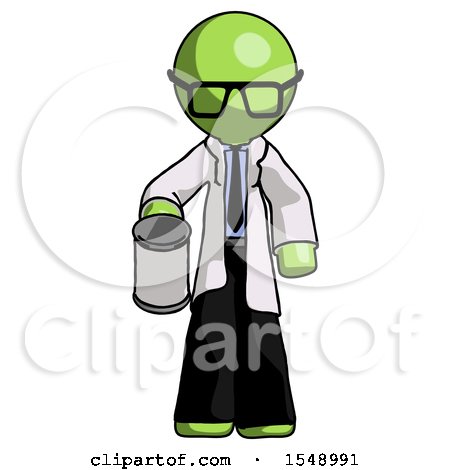 Green Doctor Scientist Man Begger Holding Can Begging or Asking for Charity by Leo Blanchette