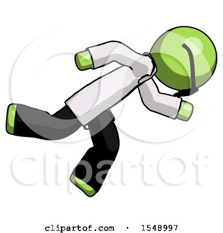 Green Doctor Scientist Man Running While Falling down by Leo Blanchette