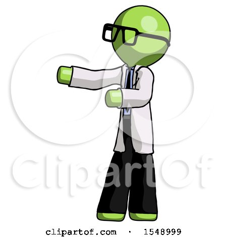 Green Doctor Scientist Man Presenting Something to His Right by Leo Blanchette