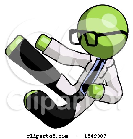 Green Doctor Scientist Man Flying Ninja Kick Left by Leo Blanchette