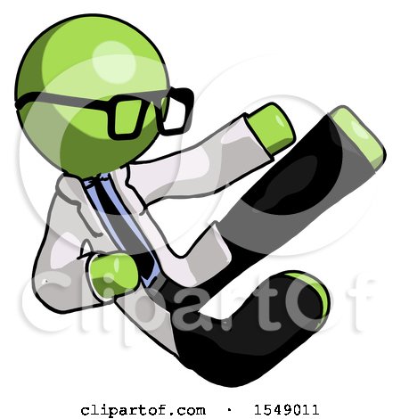 Green Doctor Scientist Man Flying Ninja Kick Right by Leo Blanchette