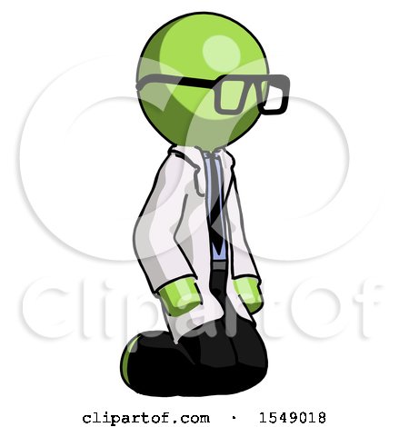 Green Doctor Scientist Man Kneeling Angle View Right by Leo Blanchette