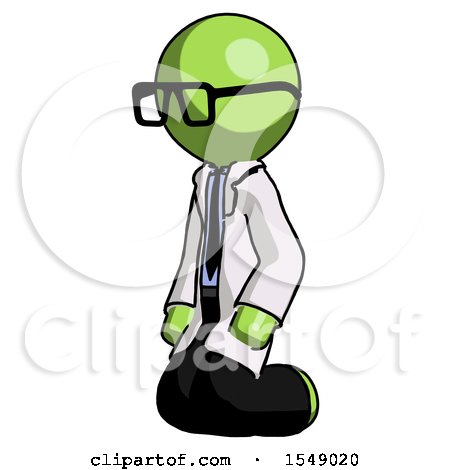 Green Doctor Scientist Man Kneeling Angle View Left by Leo Blanchette