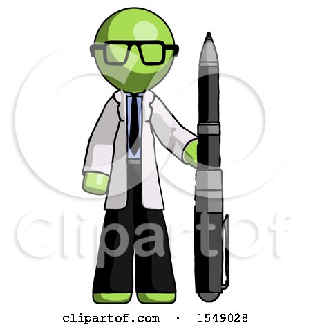 Green Doctor Scientist Man Holding Large Pen by Leo Blanchette