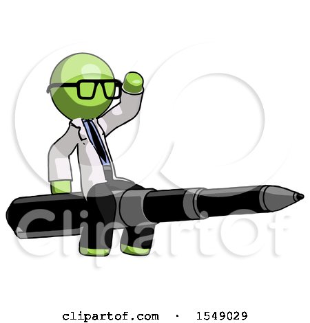 Green Doctor Scientist Man Riding a Pen like a Giant Rocket by Leo Blanchette