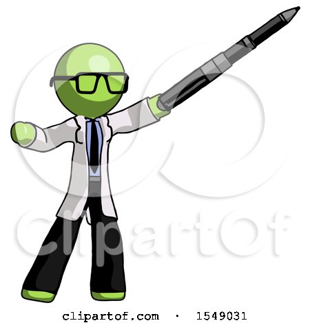 Green Doctor Scientist Man Demonstrating That Indeed the Pen Is Mightier by Leo Blanchette