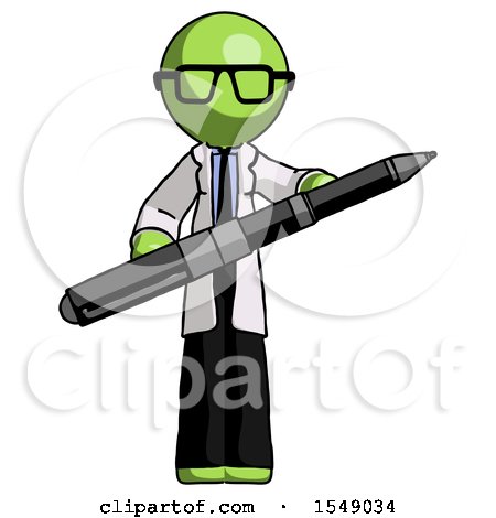 Green Doctor Scientist Man Posing Confidently with Giant Pen by Leo Blanchette