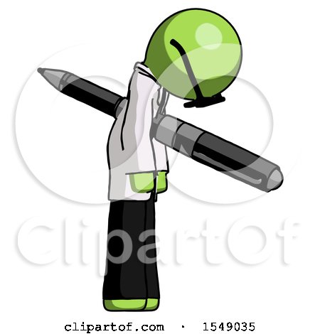 Green Doctor Scientist Man Impaled Through Chest with Giant Pen by Leo Blanchette